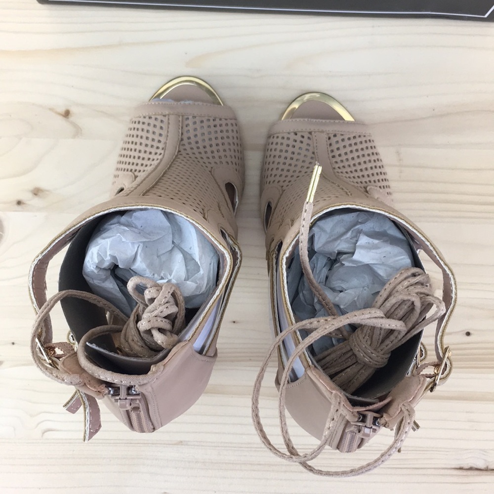 Qupid Interest-125 Taupe Perforated Gladiator Lace - Picture 7 of 8